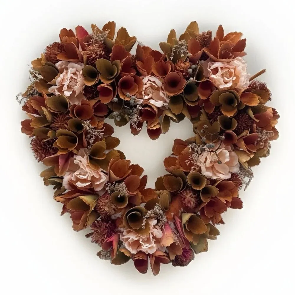 Faux Wood Pink Silk Door Home Decor Wreath Flower 13” W x 11” H
